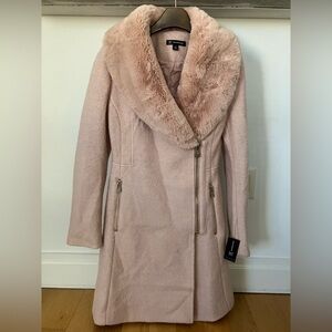 INC INTERNATIONAL CONCEPTS Faux Fur Collared Petal Rose Wool Coat Women Size XS